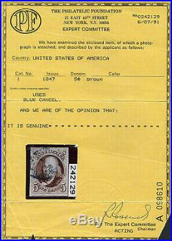 #1 Brown, Xf Used With Blue Cancel & Pf Cert CV $535.00 Bp3096