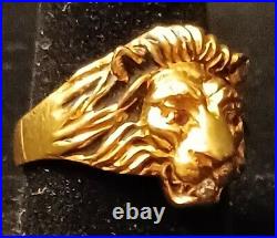10K gold lion head ring ruby eyes real diamond in mouth stamped size 10
