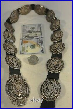 12+ozt. WILBERT SECATERO Navajo CONCHO BELT Sterling Silver with Deep Stamping