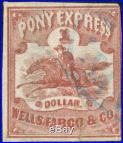 #143l3 $1.00 Pony Express Local Used Vf (app.) Sealed Margin Tear CV $750 Bp4530