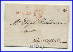 1783 Boston MA to New Milford red straightline stampless confederation 45.15