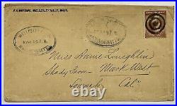 1800's WELLESLEY HILLS MASSACHUSETTS COVER TO CALIFORNIA WITH OVAL CANCEL