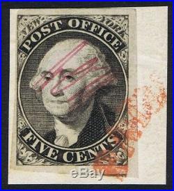 1845 #9X1 New York Postmaster's Provisional Pos 15 Red PAID Very Fine Used