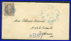 1847, 5¢ brown (#1) tied by blue grid cancel from Philadelphia PA to Baltimore