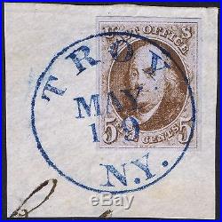 1847 5c Red-Brown Stunning Large Margin tied piece by Blue Troy CDS PF Cert