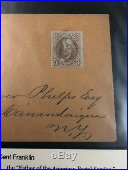 1847 Franklin Stamp Scott #1 Cover, West Bloomfield Canandaigua NY OLIVER PHELPS