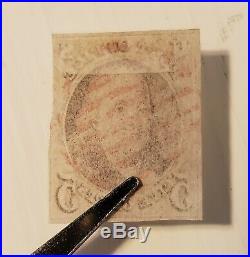 1847 Scott #1 Franklin 5c Red Grid Cancel and three and 1/2 margins