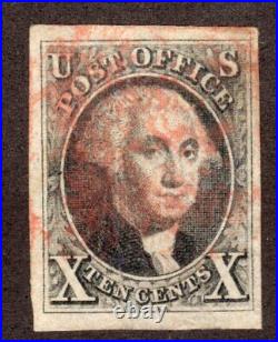 1847 US SC 2, 10c Black George Washington XF Gorgeous Used Face Free