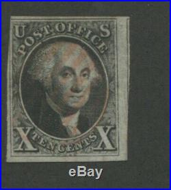 1847 United States George Washington Postage Stamp #2 Used Grid Cancel Certified