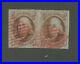 1847 United States Postage Stamp #1 Used Pair Red Cancel tear at top
