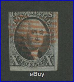 1847 United States Postage Stamp #2 Used Red Grid Cancel