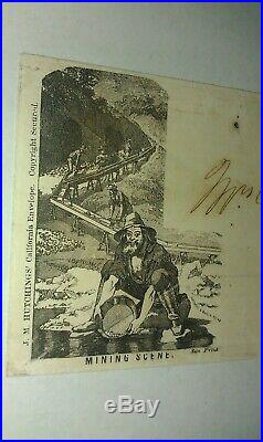 1850s Hutchings CA Miner Panning Gold Panning Illustrated Stampless NY 5ct MI