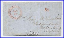 1851 Sacramento City CA stampless to MO handstamp 80 rate XF 5396