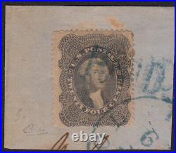 1857 # 37a USED ON PIECE WITH BLUE PAID CANCEL