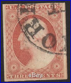1857, US 3c, Used, George Washington, Sc 11A, Very nice 4 margins, XF
