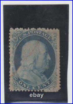 1857-united states 1 cent stamp used blue as ben franklin