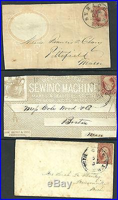 1861 US Large collection of rare old Cut Square Stamp & envelope, Sewing Machine