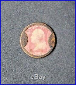 1862 CIVIL WAR ENCASED POSTAGE STAMP-Used 4 Shortage of Coins-J. GAULT X RARE