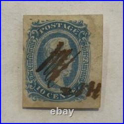 1863 Confederate States Of America Us 10c Imperf Stamp Jefferson Davis Cancelled