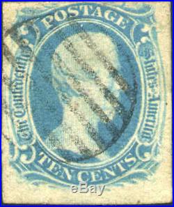 1863 Confederate States Stamp #9 10c Used Canceled Catalogue Value $500