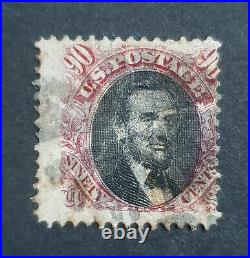 1869 USA stamp. 90c Lincoln, with grill. SC122. SG124. Good, used