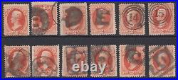 1873, Banknote Fancy Cancel Lot Of 12 Stamps