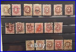 1879 Us Postage Due Sc #j1/j5, J15/j19, J22/j26, J4/j18 Lot Of 18 Stamps -used