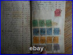 1881 ANTIQUE HANDWRITTEN ledger Nebraska Farmer Iceland & US 1 & 2 cent stamps