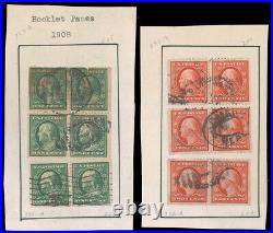 1908 1c GREEN 2c CARMINE BOOKLET PAIRS USED 331a 332a two reconstructed booklet