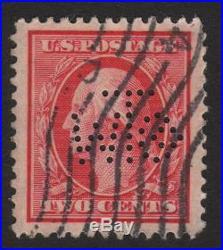 1909 US, 2c stamp, Used, George Washington, XF Jumbo Perfin, Sc 358