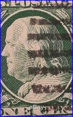 1910-13 U. S. West vienna NYC 1c green Ben-Franklin-error stamp rare bright face