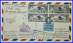 1929 First Flight San Juan PR USA to Paramaribo Dutch Guiana Block of 4 SC #C10