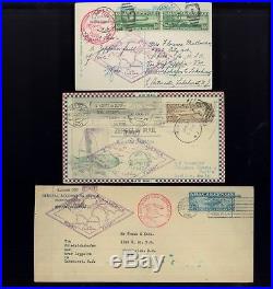 1930 US Air Mail Stamps #C13-C15 Used Graf Zeppelin Set on Flown Covers Postcard
