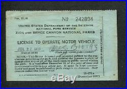 1939 US Department of Interior National Park Service Trailer Permit Stamp #RVT2