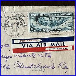 1941 Los Angeles Cover To England Via Transatlantic Route Examined Us Stamp #c24