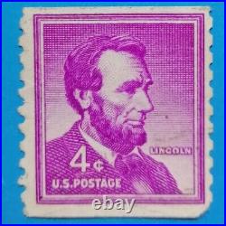 1954 USA, US POSTAGE, LIBERTY SERIES. A LINCOLN 4c STAMP. Fine Used. S#1038 ERROR G