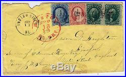 #20, #26, #35 pair on cover, 24 Cent Rate, Indian River ME to Great Britain 1861