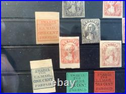 20 USA LOCAL STAMPS SWARTS PENNY POST. 1843- with Genuine +#11 Tied on Piece 20 USA LOCAL STAMPS SWARTS PENNY POST. 1843- with Genuine +#11 Tied on Piece