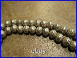 24 LAVISH Vintage Navajo Sterling Silver PEARLS Stamped Design Bead Necklace
