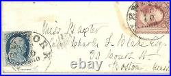 #26b, imperf between, and 24, on small cover New York to Boston, cv $7500