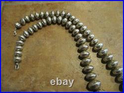 30 OLDER Vintage Navajo Graduated Sterling Pearls STAMPED DESIGN Bead Necklace