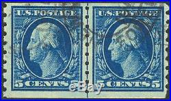 #396 - Rare - 5¢ Used Vf-xf Coil Line Pair With Foreign Cancel CV $825++ Hw763