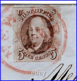 4-Margin #1 Franklin 5c 1847 Red NYC NY to Philadelphia Folded Letter Jan 1851