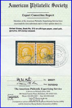 #510 VAR. USED SILK TYPE PAPER PAIR With APS EXT RARE PROBABLY UNIQUE WL1931 JMFMR