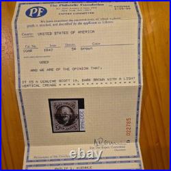 5c FIVE CENT 1A DARK BROWN 1847 U. S. A STAMP WITH CERTIFICATE