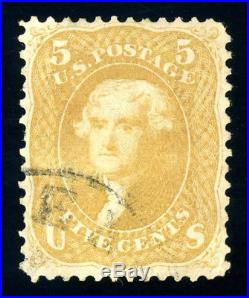 #67a, 5c Jefferson Brown Yellow, USED, face-free cancel, 2018 Scott $1,100