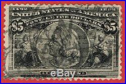 //71 USA 1893 Scott#245 used cv$1,200 Columbus $5 black