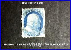 A Very Rare United States Stamp 1857-61 1c Franklin, Blue, Type II, Perf. 15.5 A Very Rare United States Stamp 1857-61 1c Franklin, Blue, Type II, Perf. 15.5