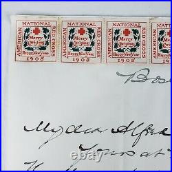 American Red Cross Stamps 1908 Christmas Seal Boston Vintage Antique Letter B93