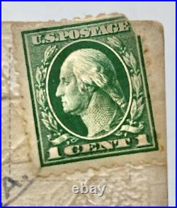 Antique WWI Era 1915 Postcard with Rare 1 cent George Washington Green Stamp